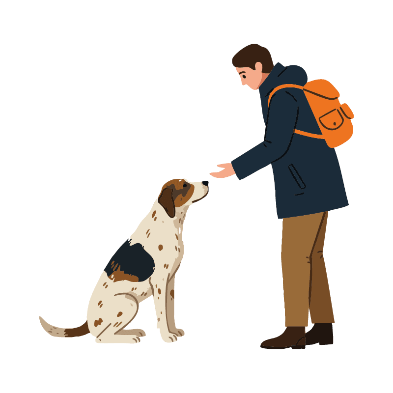 Persona acariciando a un perro — ilustración de Patitas Concordia